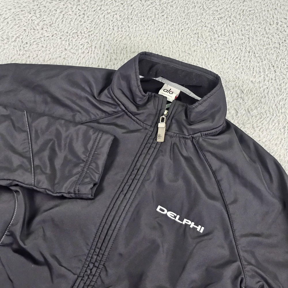 Alo Jacket Womens Medium Gray Softshell Fleece Lined Full Zip Delphi Logo